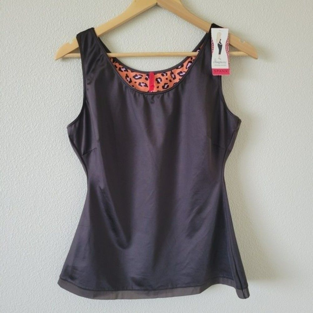 SPANX Brown Slimplicity Camisole Sz 1X Scoop Neck Cheetah Print Slimming Smooth